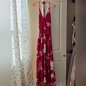 Elegant Red Floral Maxi Dress